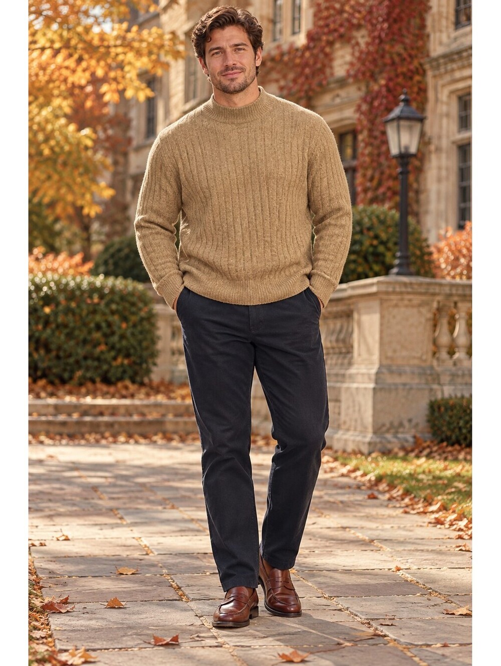 Abercrombie & Fitch Muscle Sweater Mens XL Brown Ribbed Mock Neck Wool Blend